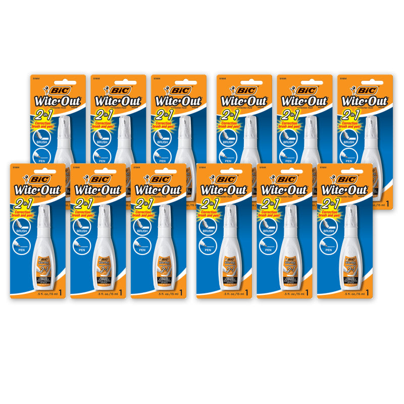 BIC - Wite Out® 2 in 1 Correction Fluid, Pack of 6