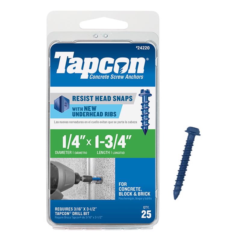 TAPCON - Tapcon 1/4 in. D X 1-3/4 in. L Steel Hex Head Concrete Screw Anchor 25 pk
