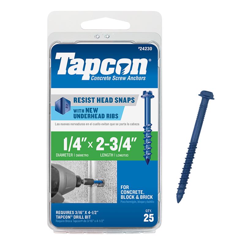 TAPCON - Tapcon 1/4 in. D X 2-3/4 in. L Steel Hex Head Concrete Screw Anchor 25 pk