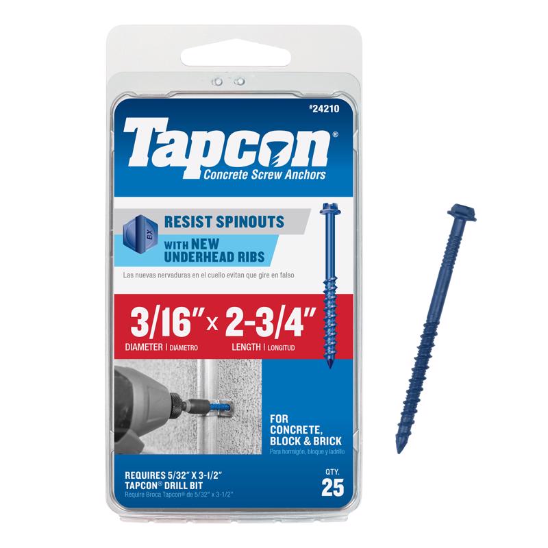 TAPCON - Tapcon 3/16 in. D X 2-3/4 in. L Steel Hex Head Concrete Screw Anchor 25 pk