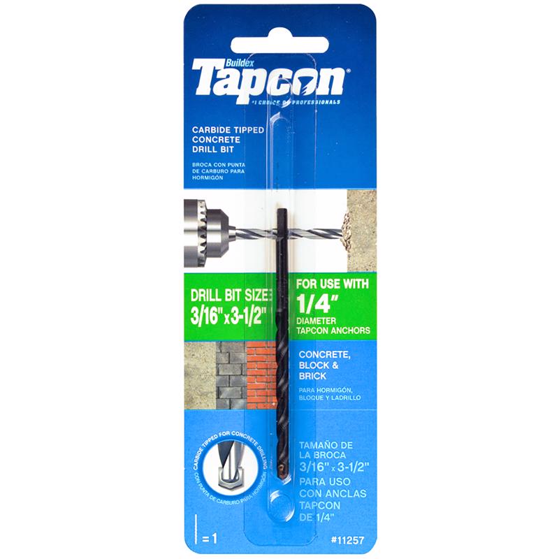 TAPCON - Tapcon 3/16 in. X 3-1/2 in. L Steel Shank Concrete Drill Bit Straight Shank 1 pk