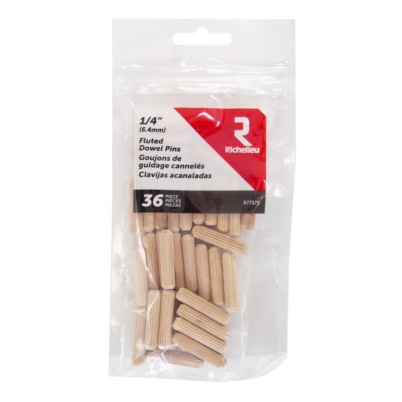 RICHELIEU - Richelieu Fluted Wood Dowel Pin 1/4 in. D X 1.125 in. L 36 pk Natural - Case of 5