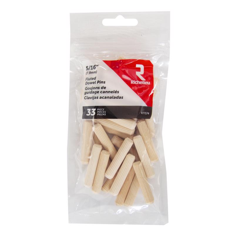 RICHELIEU - Richelieu Fluted Wood Dowel Pin 5/16 in. D X 1.5 in. L 33 pk Natural - Case of 5