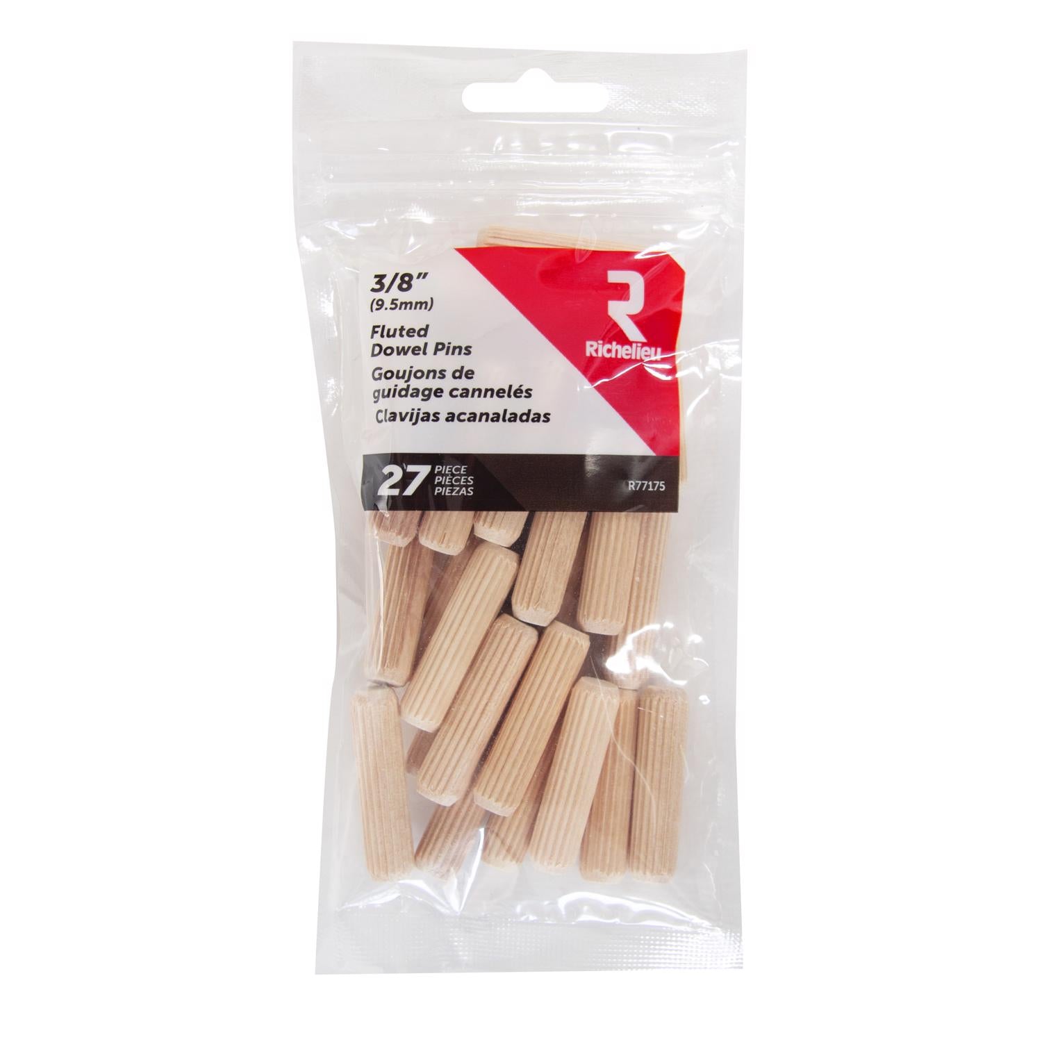 Richelieu Fluted Wood Dowel Pin 3/8 in. D X 1.5 in. L 27 pk Natural - Case of 5