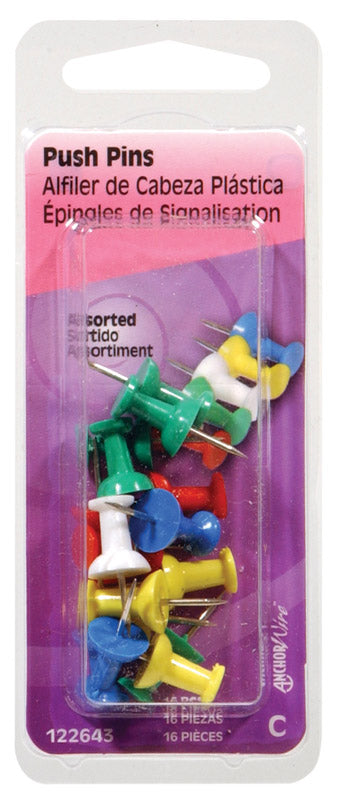 HILLMAN - Hillman Assorted Push Pins 16 pk - Case of 6 [122643]