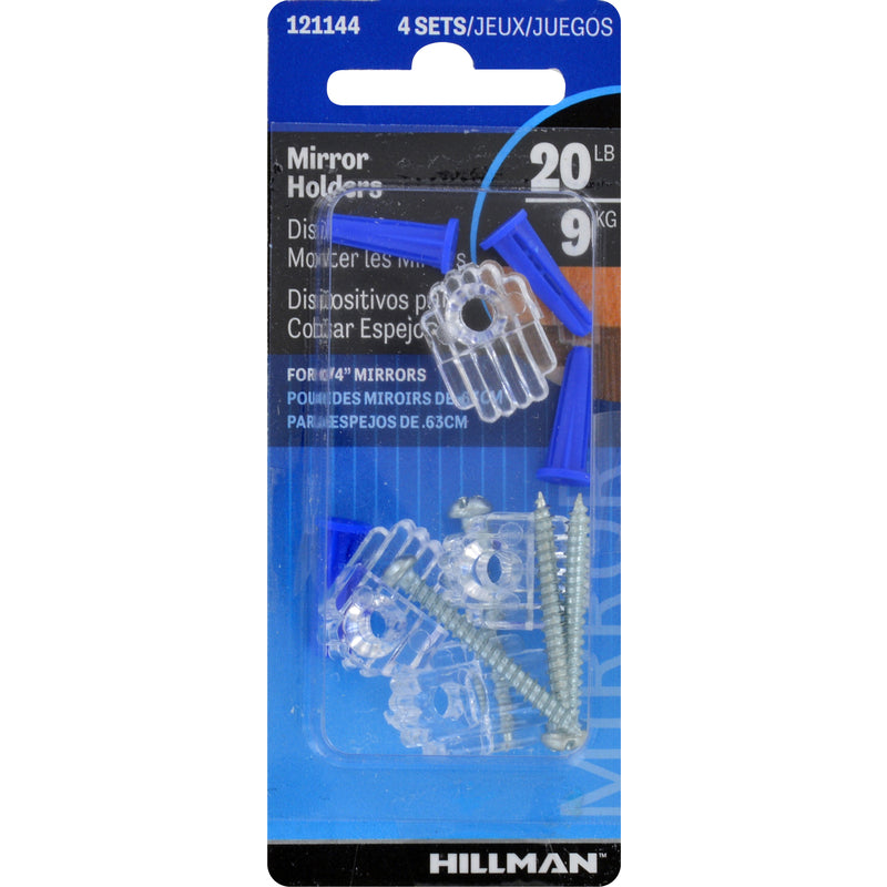 HILLMAN - Hillman Plastic Coated Clear Mirror Holder Kit 20 lb 4 pk - Case of 10