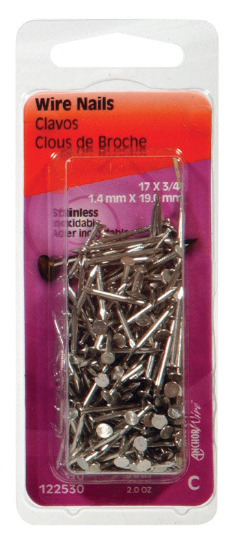 HILLMAN - Hillman 17 Ga. X 3/4 in. L Stainless Steel Wire Nails 1 pk 2 oz - Case of 6