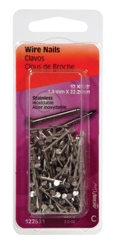 HILLMAN - Hillman 17 Ga. X 7/8 in. L Stainless Steel Wire Nails 1 pk 2 oz - Case of 6