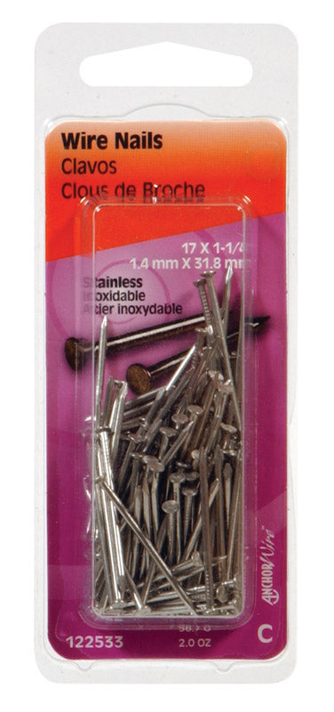 HILLMAN - Hillman 17 Ga. X 1-1/4 in. L Stainless Steel Wire Nails 1 pk 2 oz - Case of 6