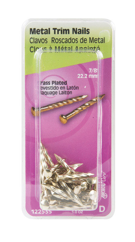 HILLMAN - Hillman 7/8 in. Trim Brass-Plated Steel Nail Flat Head - Case of 6