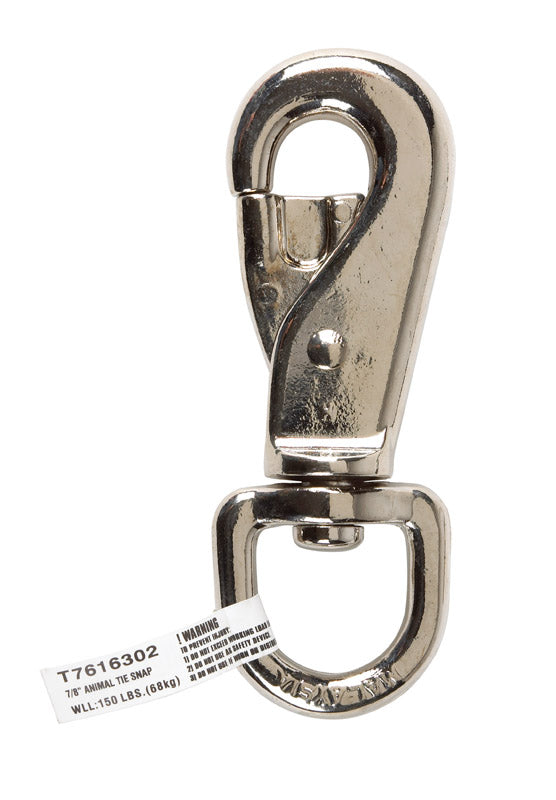 CAMPBELL CHAIN - Campbell 7/8 in. D X 4-13/16 in. L Nickel-Plated Zinc Animal Tie Snap 150 lb - Case of 10