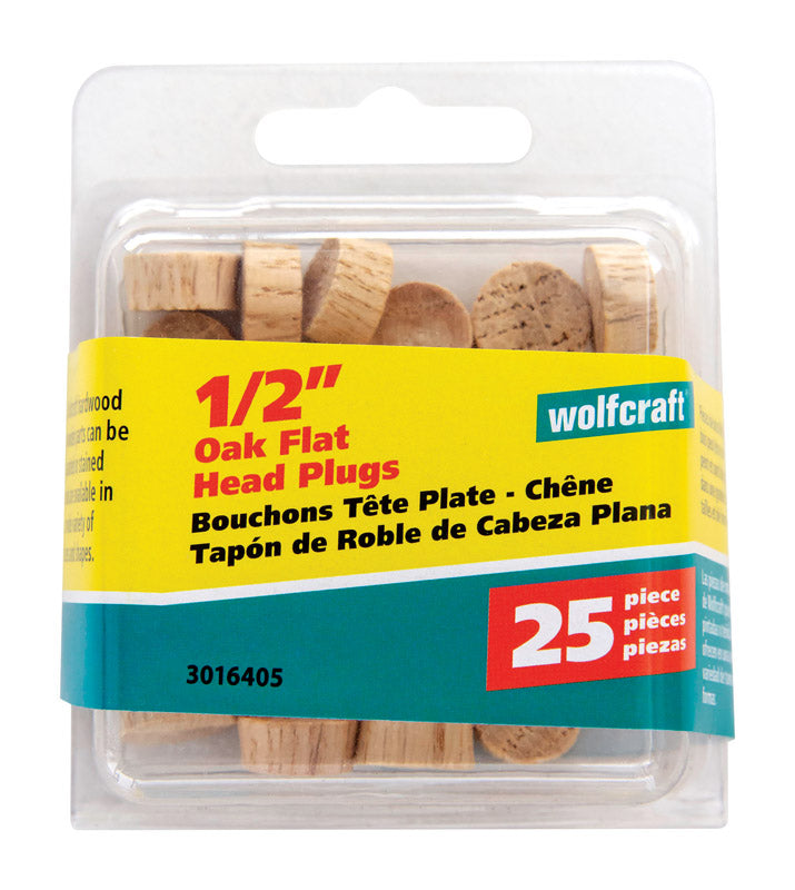 WOLFCRAFT - Wolfcraft Flat Oak Head Plug 1/2 in. D X 1/4 in. L 1 pk Natural