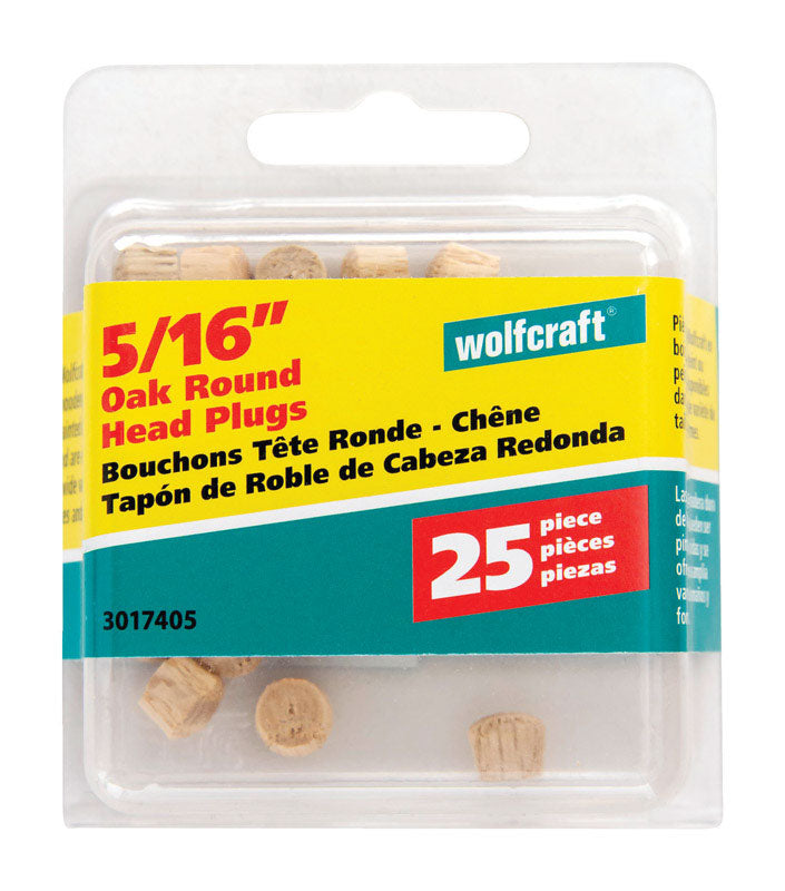 WOLFCRAFT - Wolfcraft Round Oak Head Plug 5/16 in. D X 1/4 in. L 1 pk Natural