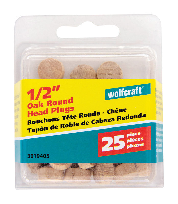 WOLFCRAFT - Wolfcraft Round Oak Head Plug 1/2 in. D X 0.3 in. L 1 pk Natural