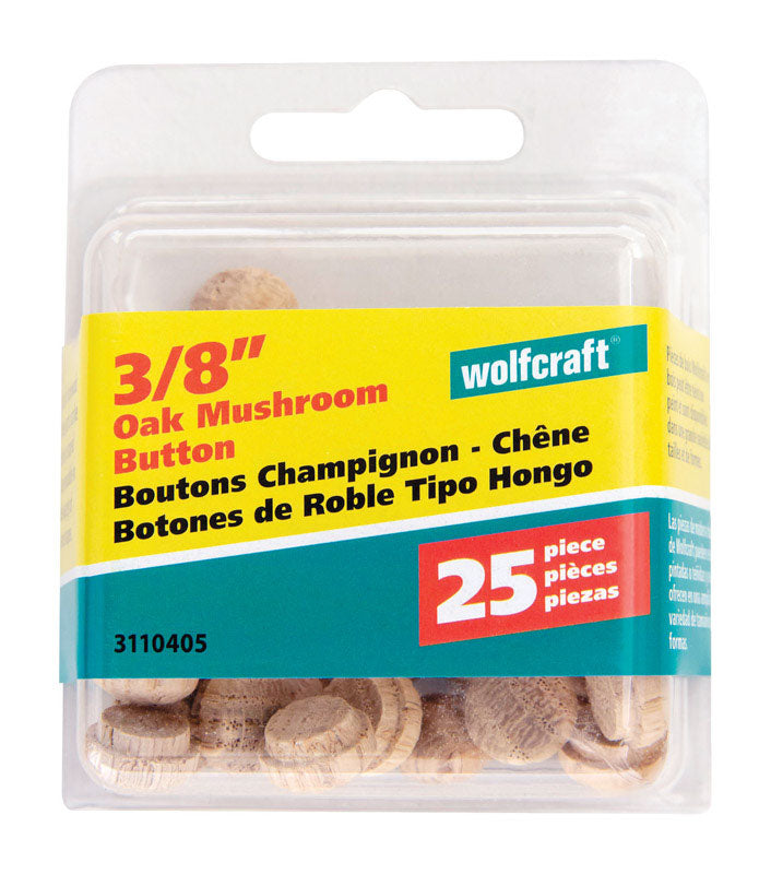 WOLFCRAFT - Wolfcraft Round Oak Button Plug 3/8 in. D X 0.3 in. L 1 pk Natural