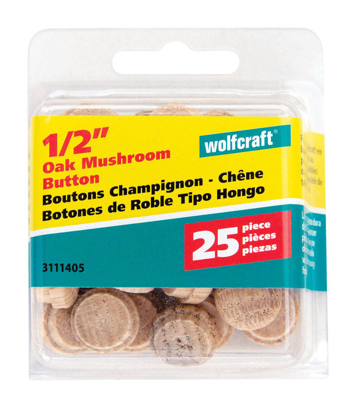 WOLFCRAFT - Wolfcraft Mushroom Oak Button Plug 1/2 in. D X 3/8 in. L 1 pk Natural