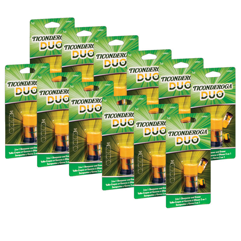 TICONDEROGA - DUO Sharpener/Eraser, Green and Yellow, Pack of 12