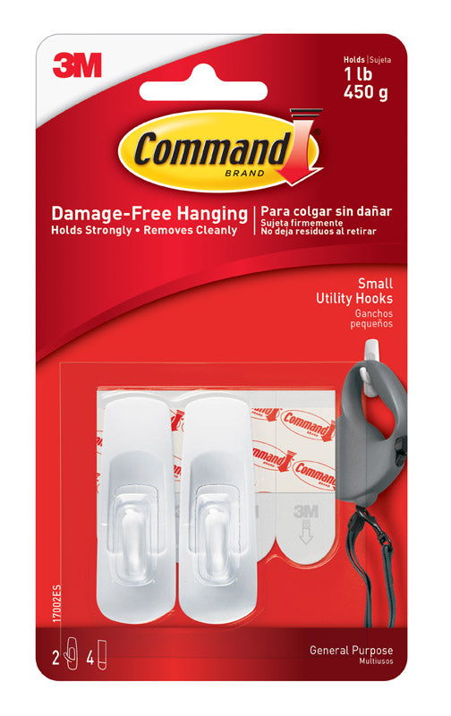 3M - 3M Command Small Plastic Hook 2.37 in. L 2 pk