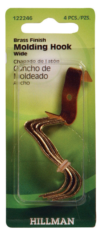 HILLMAN - Hillman AnchorWire Brass-Plated Gold Wide Molding Hook 4 pk - Case of 10