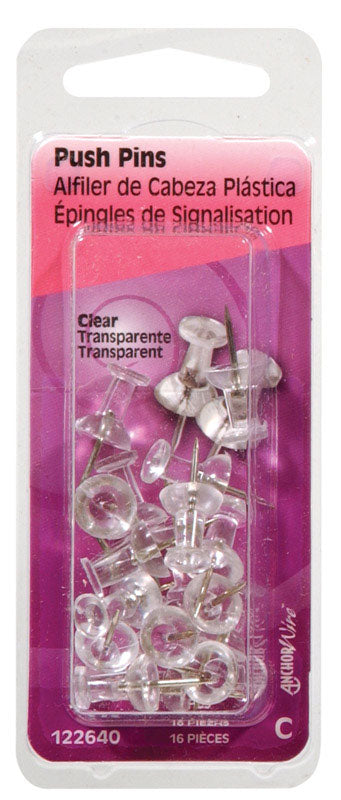 HILLMAN - Hillman Clear Push Pins 16 pk - Case of 6 [122640]