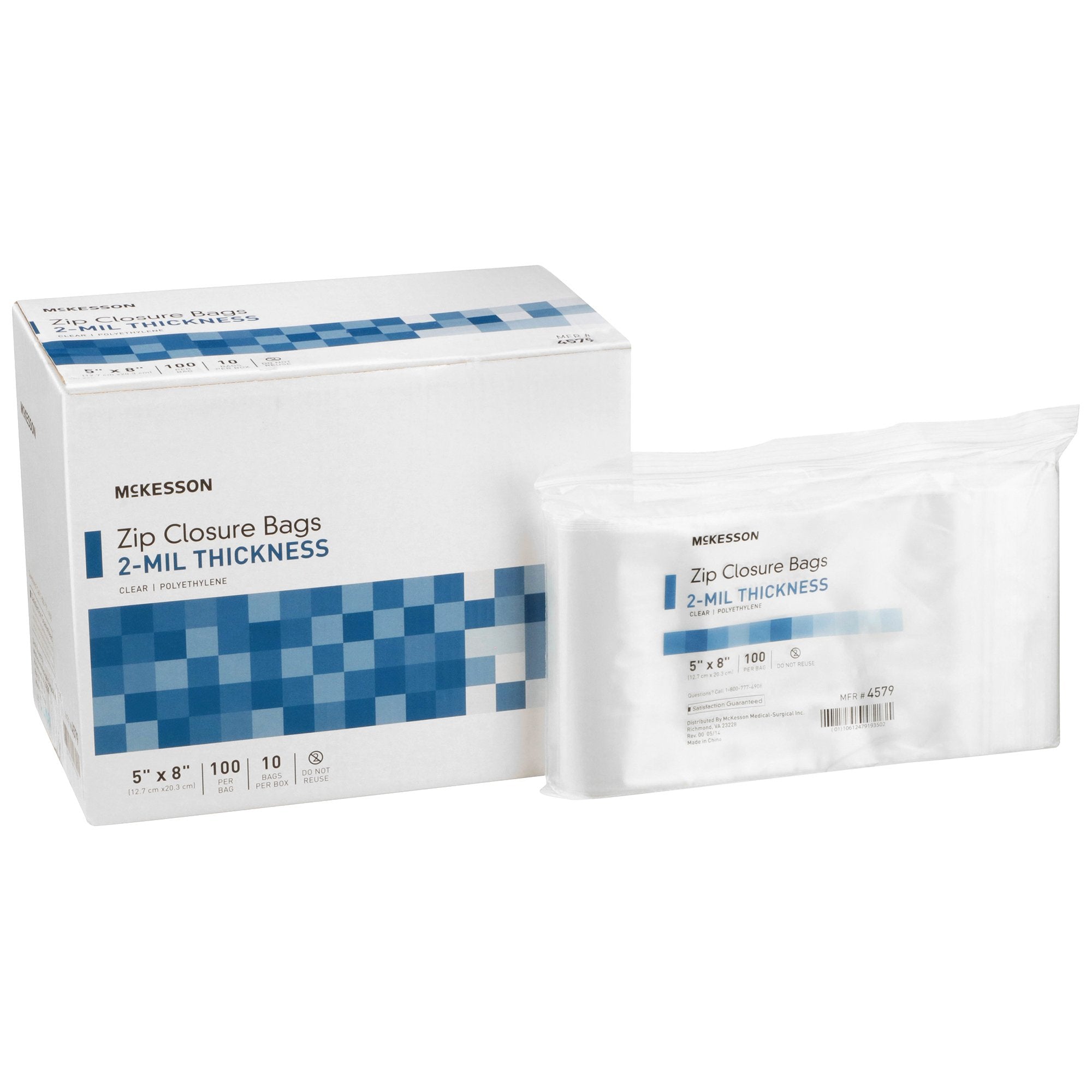 McKesson Brand - Reclosable Bag McKesson 5 X 8 Inch Polyethylene Clear Zipper Closure [10/BX]