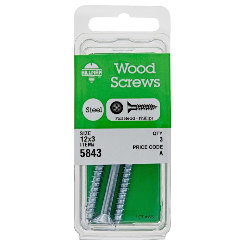 HILLMAN - Hillman No. 12 X 3 in. L Phillips Zinc-Plated Wood Screws 3 pk - Case of 10