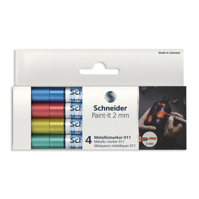 SCHNEIDER - Paint-It 011 Metallic Markers, 2 mm Tip, Wallet, 4 Assorted Ink Colors (Set 2)