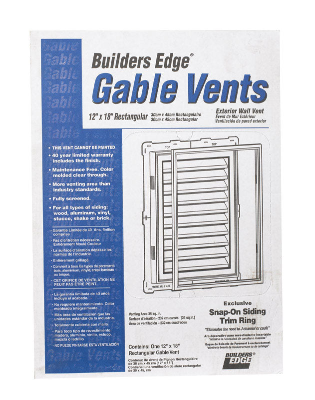 BUILDERS EDGE - Builders Edge 12 in. W X 18 in. L White Plastic Gable Vent