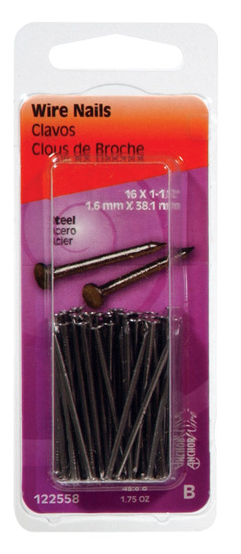 HILLMAN - Hillman 1-1/2 in. Wire Bright Steel Nail Flat Head - Case of 6