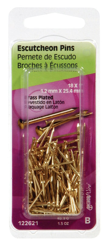 HILLMAN - Hillman 18 Ga. X 1 in. L Brass-Plated Steel Escutcheon Pins 1 pk 1.5 oz - Case of 6