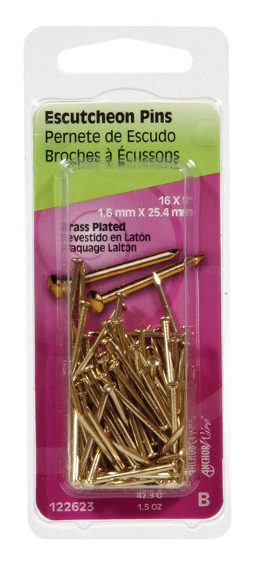 HILLMAN - Hillman 16 Ga. X 1 in. L Brass-Plated Steel Escutcheon Pins 1 pk 1.5 oz - Case of 6