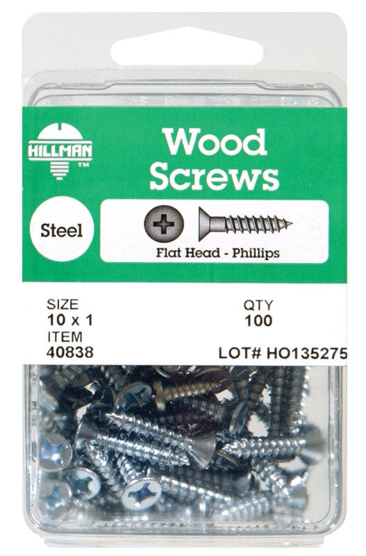 HILLMAN - Hillman No. 10 X 1 in. L Phillips Zinc-Plated Wood Screws 100 pk - Case of 5 [40838]