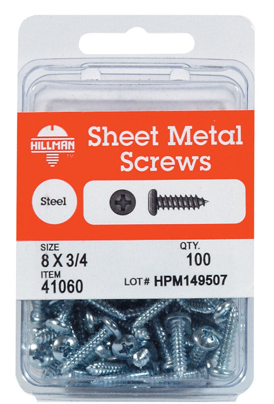 HILLMAN - Hillman No. 8 X 3/4 in. L Phillips Pan Head Sheet Metal Screws 100 pk - Case of 5 [41060]