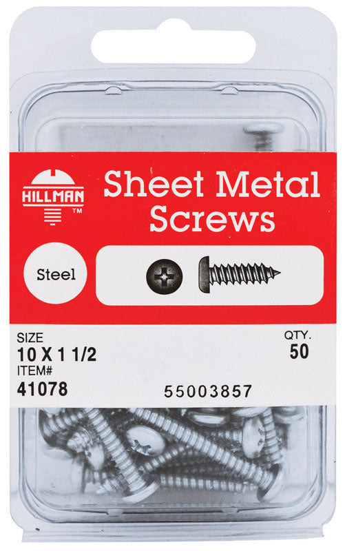 HILLMAN - Hillman No. 10 X 1-1/2 in. L Phillips Pan Head Sheet Metal Screws 50 pk - Case of 5