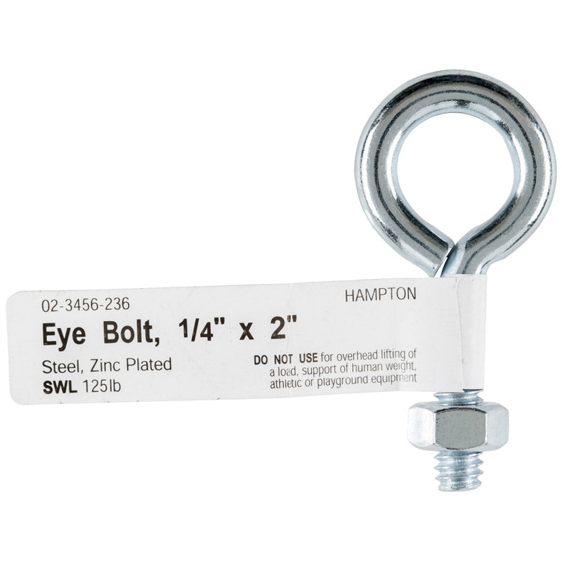 HAMPTON - Hampton 1/4 in. X 2 in. L Zinc-Plated Steel Eyebolt Nut Included - Case of 10