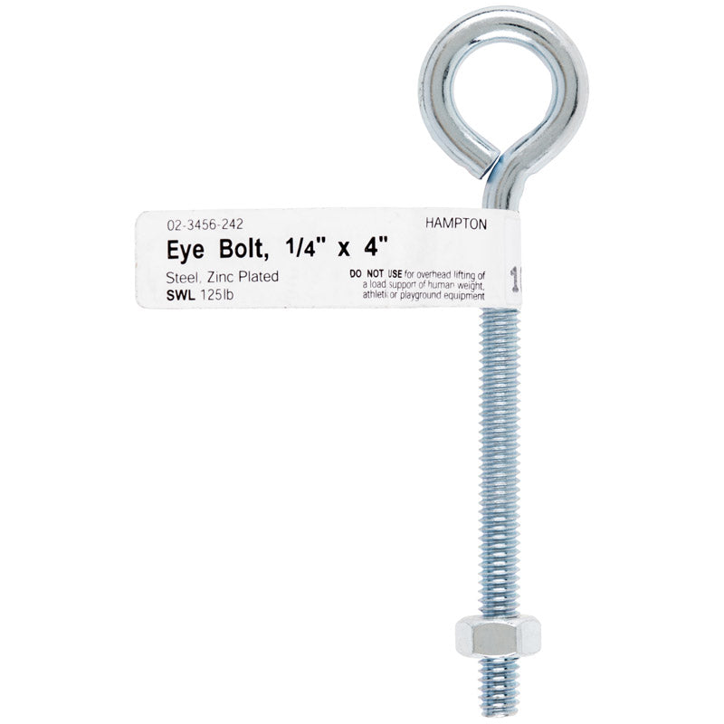 HAMPTON - Hampton 1/4 in. X 4 in. L Zinc-Plated Steel Eyebolt Nut Included - Case of 10