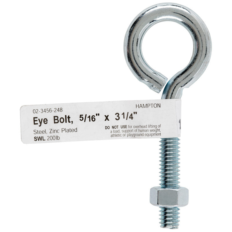 HAMPTON - Hampton 5/16 in. X 3-1/4 in. L Zinc-Plated Steel Eyebolt Nut Included - Case of 10