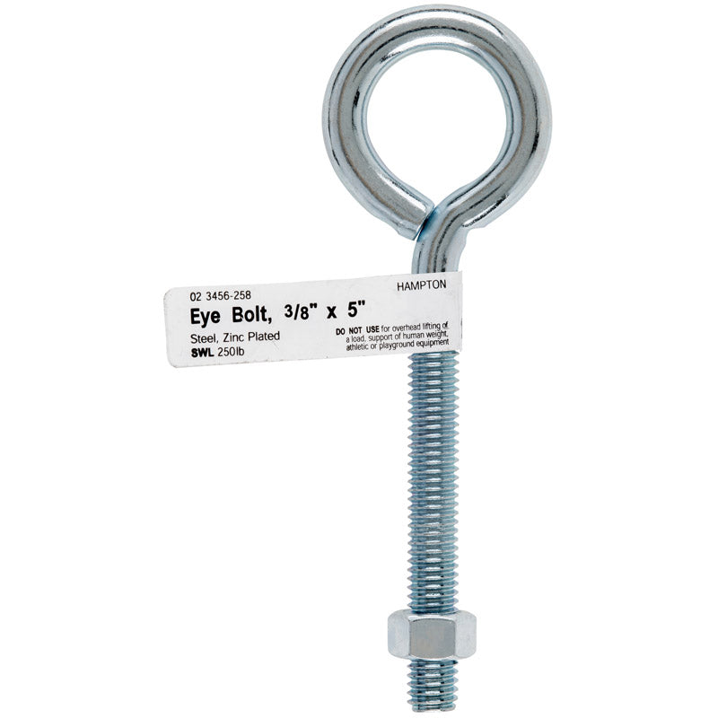 HAMPTON - Hampton 3/8 in. X 5 in. L Zinc-Plated Steel Eyebolt Nut Included - Case of 10