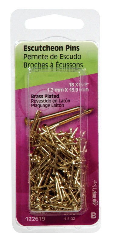 HILLMAN - Hillman 18 Ga. X 5/8 in. L Brass-Plated Steel Escutcheon Pins 1 pk 1.5 oz - Case of 6