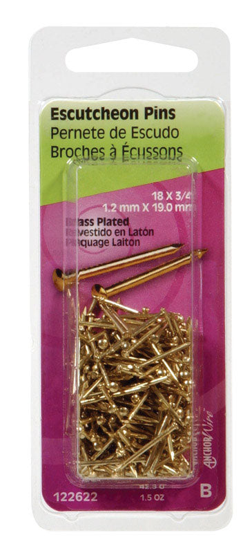 HILLMAN - Hillman 18 Ga. X 3/4 in. L Brass-Plated Steel Escutcheon Pins 1 pk 1.5 oz - Case of 6