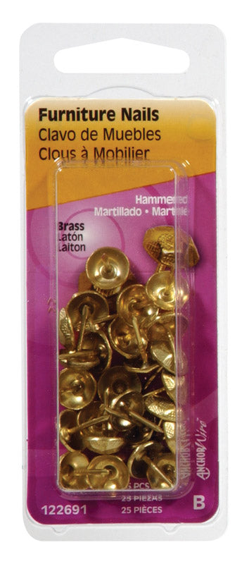 HILLMAN - Hillman 4.88 in. Furniture Brass-Plated Brass Nail Hammered Head - Case of 6