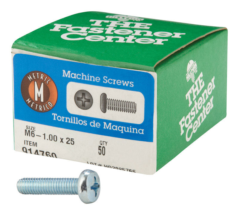 HILLMAN - Hillman M6-1 X 25 in. L Phillips Pan Head Zinc-Plated Steel Metric Machine Screws 50 pk