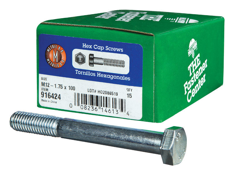 HILLMAN - Hillman M12-1.75 mm D X 100 mm L Heat Treated Steel Hex Head Cap Screw 15 pk