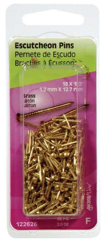 HILLMAN - Hillman 18 Ga. X 1/2 in. L Brass Escutcheon Pins 1 pk 2 oz - Case of 6