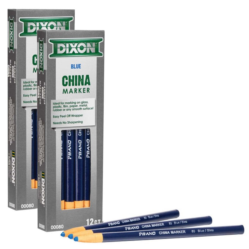 DIXON - Phano China Markers, Blue, 12 Per Pack, 2 Packs
