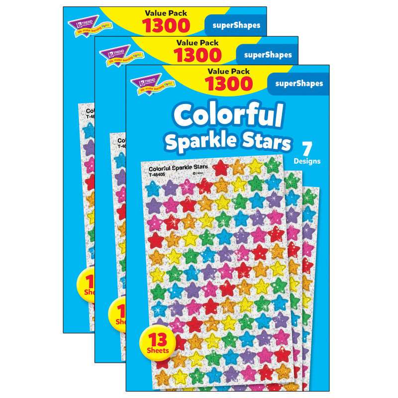 TREND - Colorful Sparkle Stars superShapes Value Pack, 1300 Per Pack, 3 Packs