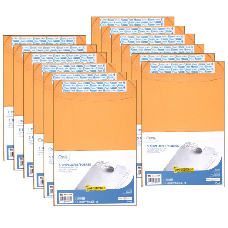 MEAD - Press-It Seal-It® Envelopes, 9" x 12", 5 Per Box, 12 Boxes
