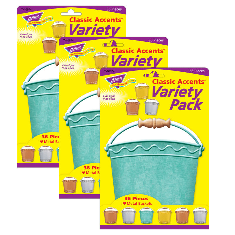 TREND - I ♥ Metal Buckets Classic Accents® Variety Pack, 36 Per Pack, 3 Packs