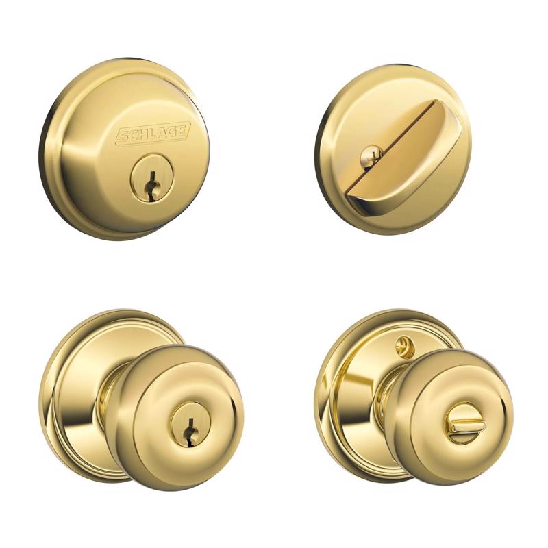 SCHLAGE - Schlage Bright Brass Knob and Single Cylinder Deadbolt 1-3/4 in.