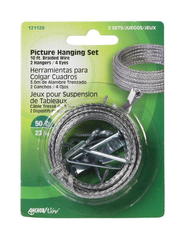 HILLMAN - Hillman AnchorWire Steel-Plated Conventional Picture Hanging Set 50 lb 2 pk - Case of 10